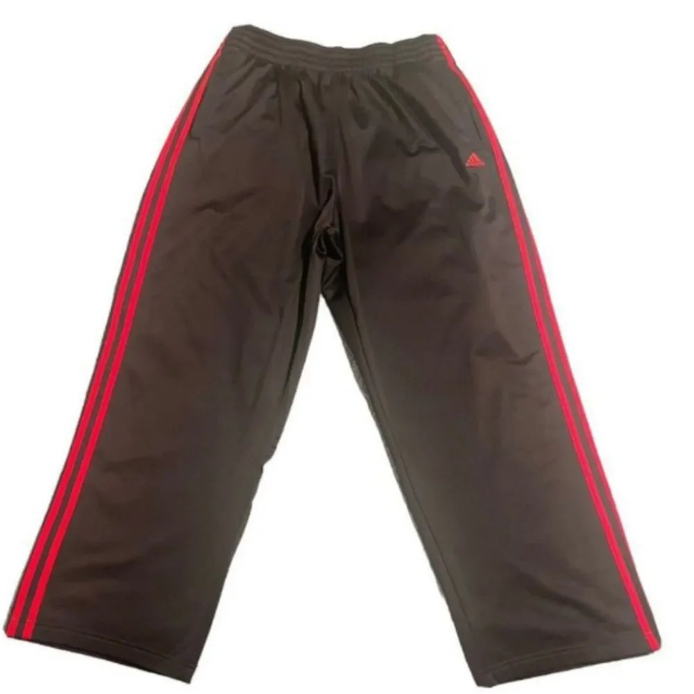 Vintage Adidas Men's Black Red Stripe Tear Away Side Snap Track Pants Sz…